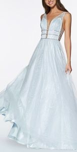 A line powder blue formal evening gown